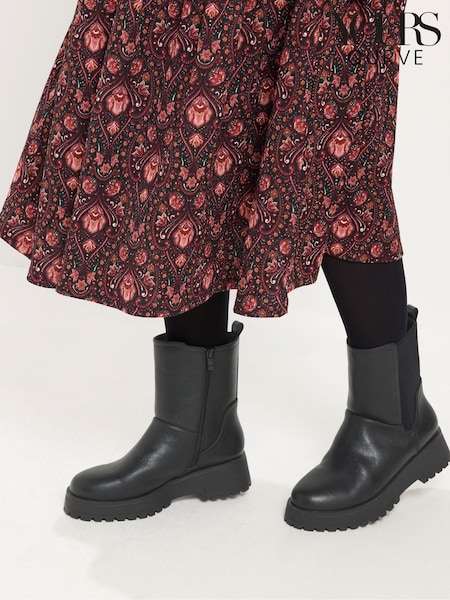 Black - Yours Curve Faux Leather Chunky Chelsea Boots