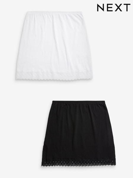 Negru/Alb - Cotton Short Half Slips 2 Pack (237924) | 141 LEI