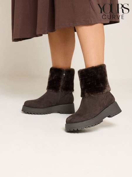 Brown - Yours Curve Faux Suede Wedge Chelsea Boots In Extra Wide Eee Fit
