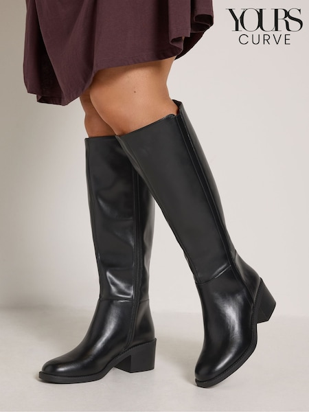 Black - Yours Curve Faux Leather Knee High Boots In Extra Wide Eee Fit