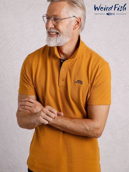 Marron caramel - Regular Weird Fish Miles Pique Cotton Polo Shirt