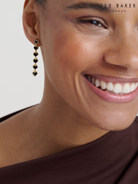 Black Crystal Gold Tone - Ted Baker Hartley: Enamel Heart Drop Earrings