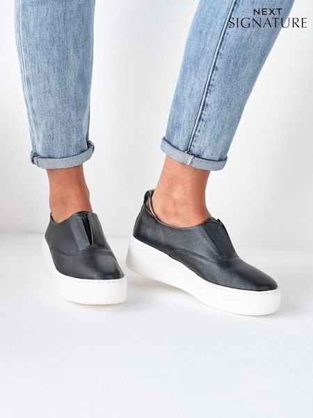 Black/White Slip On Signature Forever Comfort® Leather Chunky Wedge Platform Trainers (238556) | € 51