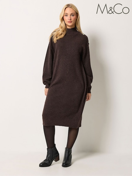 Brown - M&co Button Detail Knitted Dress