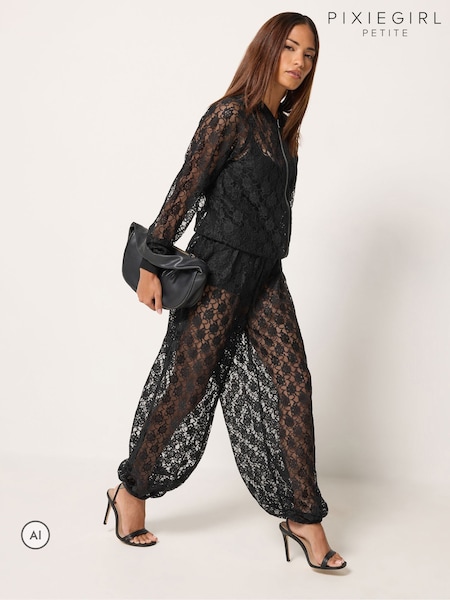 Svart - Pixiegirl Petite Lace Balloon Trousers