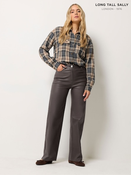 Brown - Long Tall Sally Coated Wide Leg Jeans