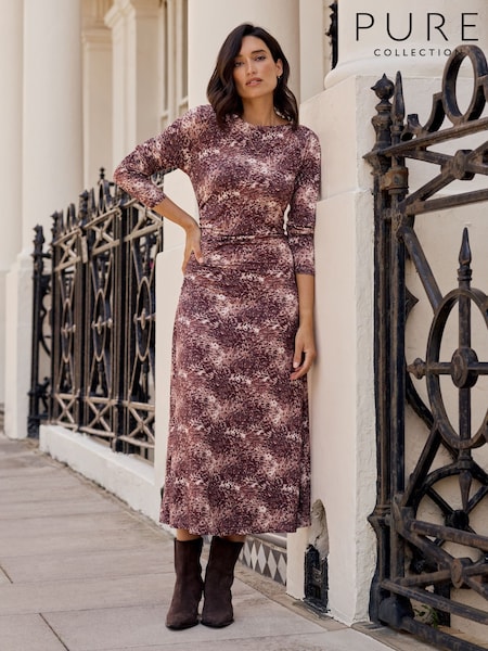 Brown - Pure Collection Ruched Detail Jersey Dress