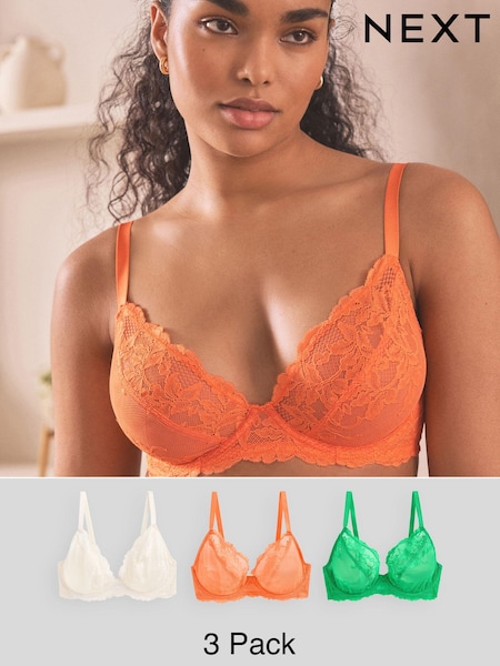 Green/Orange/Cream Non Pad Plunge DD+ Lace Bras 3 Pack (238871) | € 14