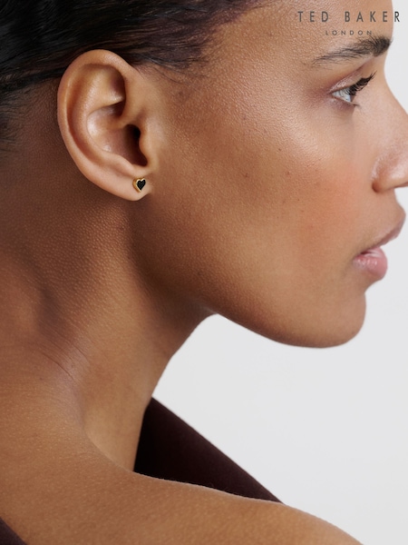 Black Crystal Gold Tone - Ted Baker Hailey: Enamel Heart Stud Earrings