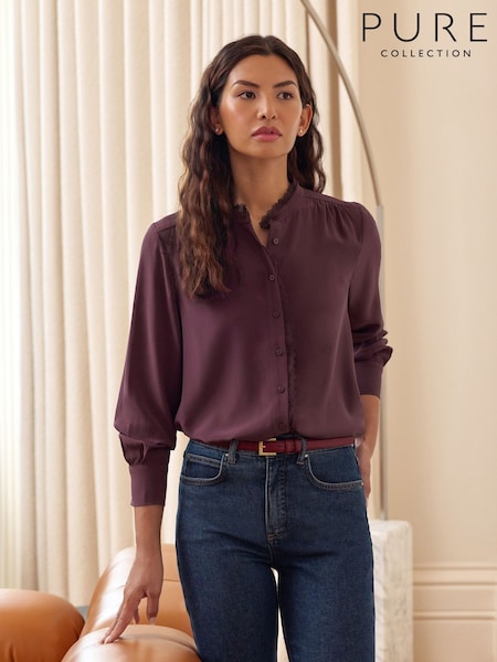 Purple - Pure Collection Silk Lace Frill Shirt