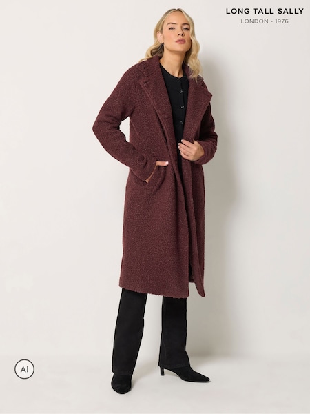 Red - Long Tall Sally Bouclé Funnel Neck Trench Coat