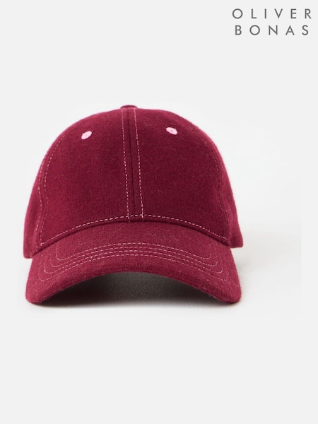 Red - Oliver Bonas Embroidered Cherry & Brushed Cap Hat