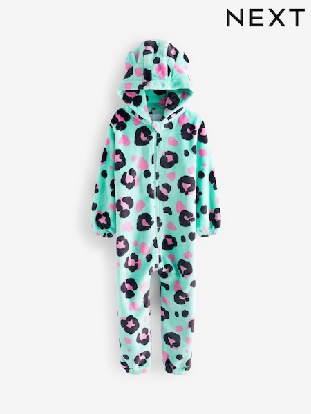 Turquoise/blauw - Fleece all-in-one met dierenprint (3 - 12 jr) (239109) | € 22 - € 37