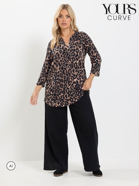 Brown - Yours Curve Half Placket Shirt