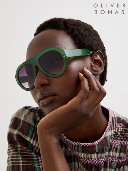 Green - Oliver Bonas Oversized Aviator Style Sunglasses