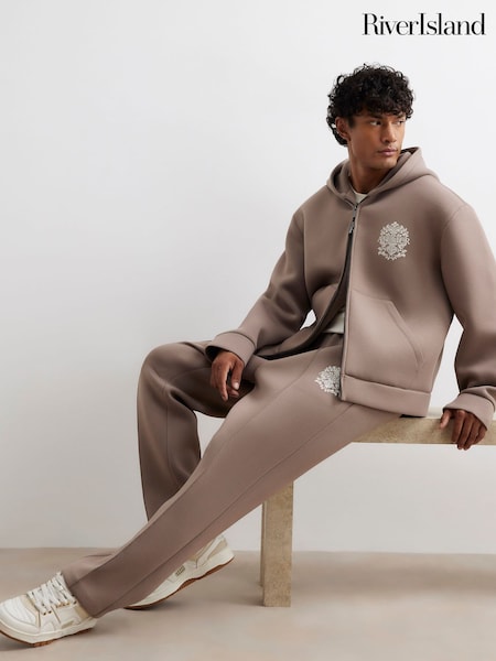 لون طبيعي - Regular River Island Regular Fit Premium Baroque Joggers