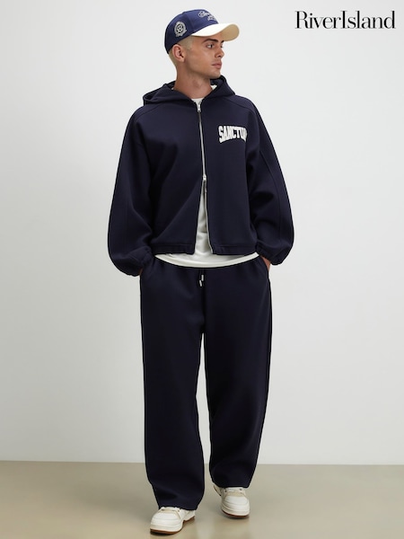 أزرق - Regular River Island Wide Leg Embroidered Felt Joggers