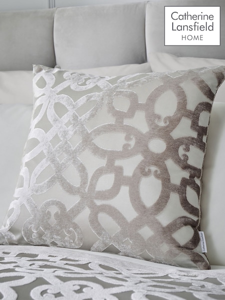 Catherine Lansfield Natural Lattice Cut Velvet Cushion (239928) | 64 QAR