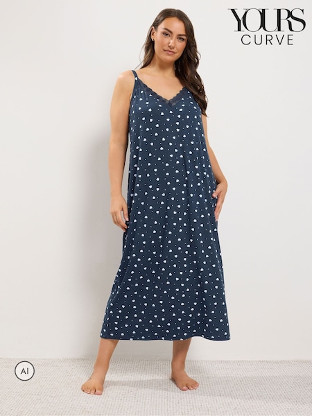 Blue - Yours Curve Heart Soft Touch Chemise Nightdress