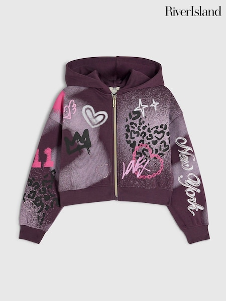 Purple - River Island Graffiti Zip Through Sweater