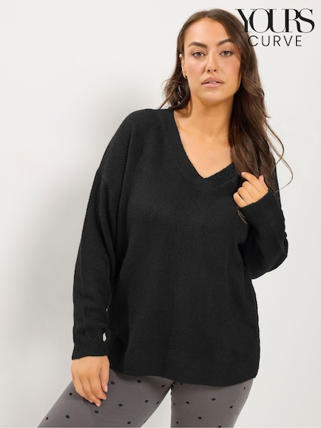 Black - Yours Curve Knitted V-neckline Jumper