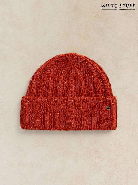 Orange - Regular White Stuff Nep Cable Fisherman Beanie