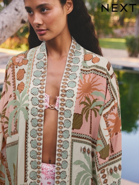 Multi Palm Print - Long Line Kimono