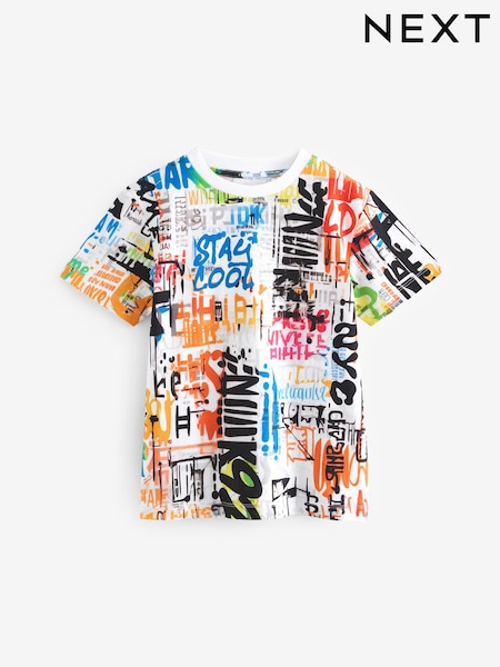 Multi Graffiti All-Over Print Short Sleeves 100% Cotton T-Shirt (3-16yrs) (241098) | €5 - €7