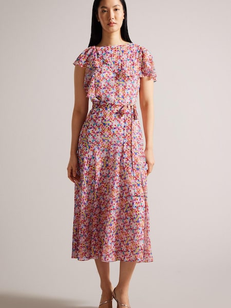 Ted Baker Priiyah Midi Belted White Tea Dress with Ruffles (241138) | €102