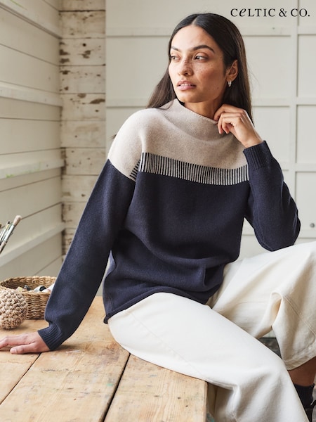 Blue - Celtic & Co. Felted Funnel Neck Jumper