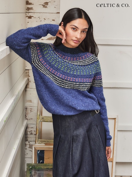 Blue - Celtic & Co. Float Stitch Yoke Donegal Jumper