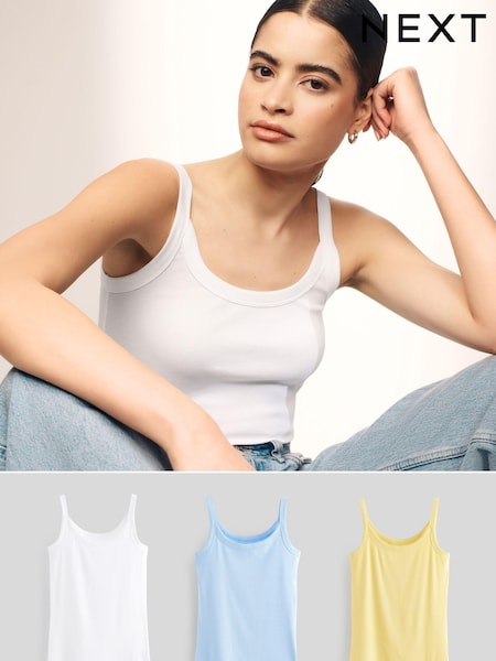 Blue/Yellow/White Cotton Rib Vests 3 Pack (241531) | €19