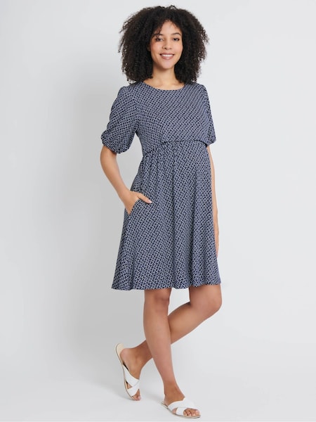JoJo Maman Bébé Navy Batik Print Maternity & Nursing Dress (241831) | €55