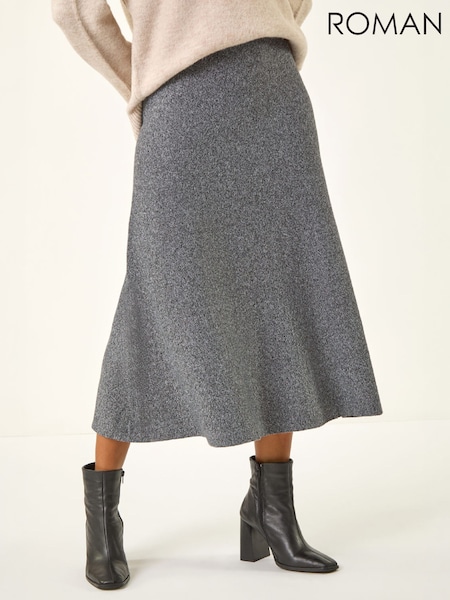 Grey - Roman Knitted Midi Stretch Skirt