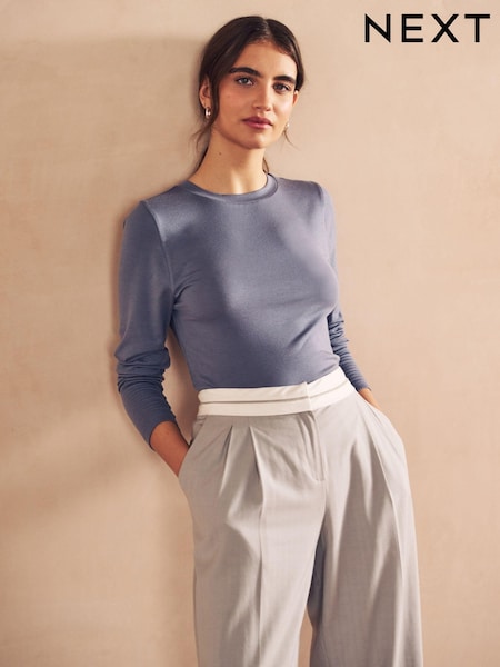 Blue Soft Touch Ribbed Long Sleeve T-Shirt with TENCEL™ Lyocell (242073) | 11 QAR