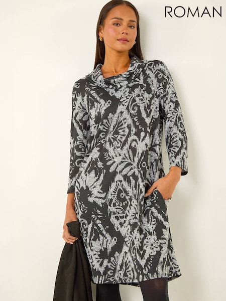 Black - Roman Petite Brushed Roll Neck Knit Dress