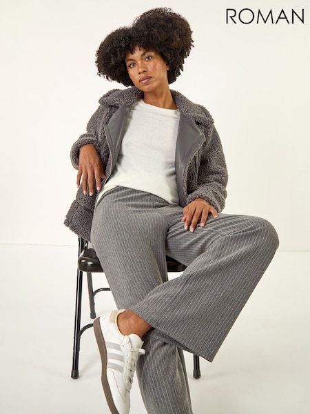 Grey - Roman Pinstripe Jersey Stretch Trousers