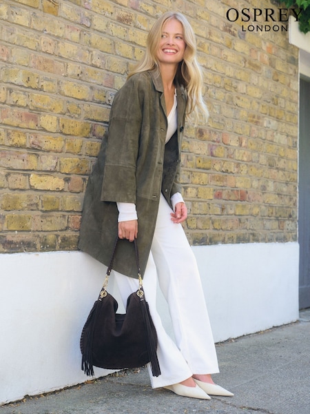 بني - Osprey London The Rodeo Suede Hobo Bag