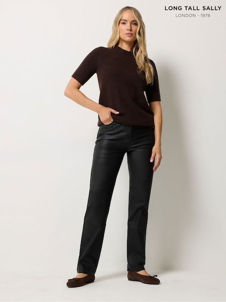 Crna - Long Tall Sally Coated Straight Jeans