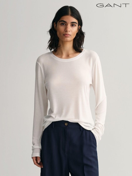 GANT White Fitted Lightweight Long Sleeve T-Shirt (242754) | €49