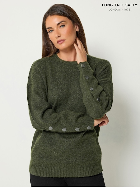 Green - Long Tall Sally Button Sleeve Knitted Jumper