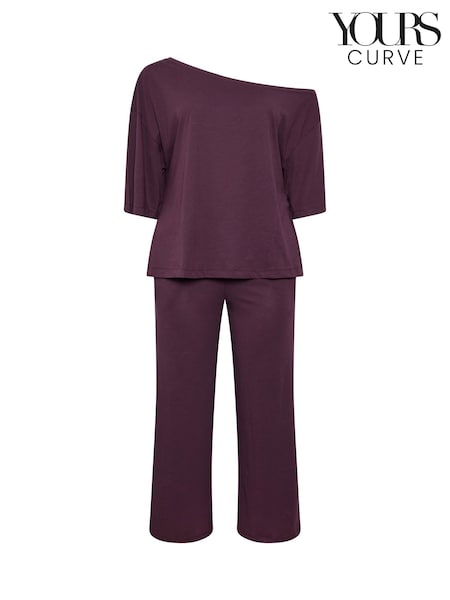 Purple - Yours Curve Co-ord Slash Neck T-shirt And Trousers Set