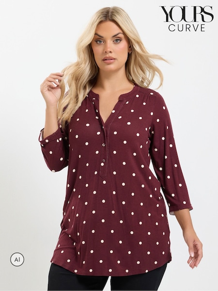 Red - Yours Curve Half Placket Shirt