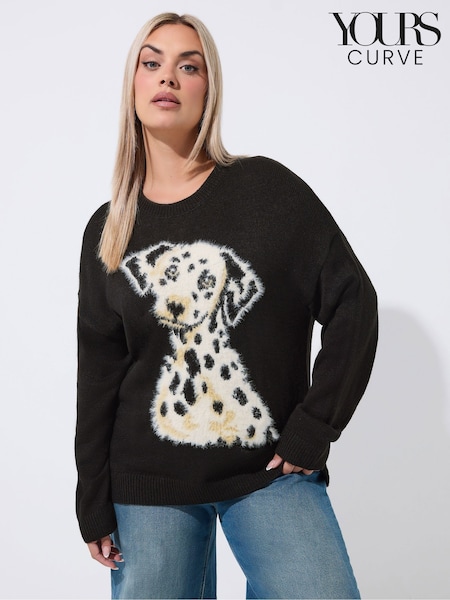 Black - Yours Curve Limited Fluffy Dalmatian Knitted Jumper