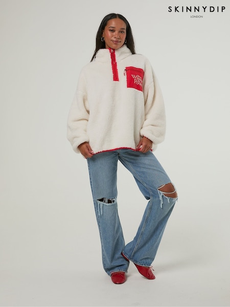White - Skinnydip Disney Winnie The Pooh Embroidered Fleece Jacket