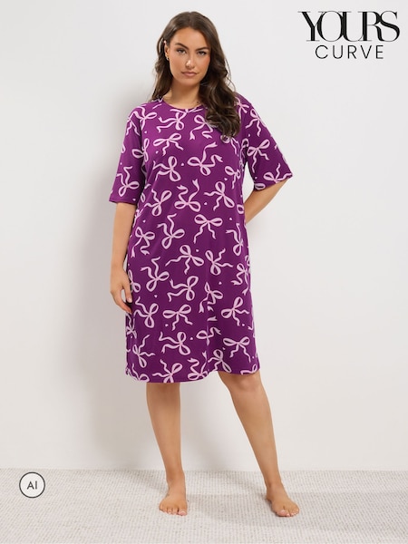 Purple - Yours Curve Star Print Soft Touch Nightdress