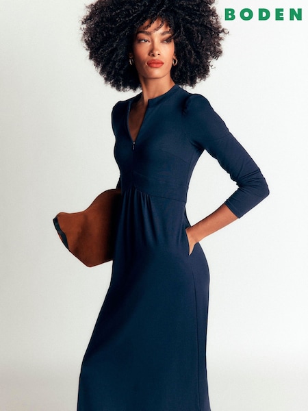 Blue - Boden Hope Zip Detail Jersey Dress