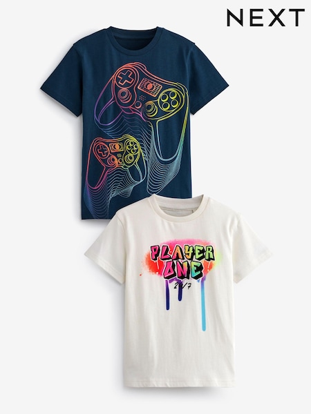 Mornariška modra/bela mavrična gaming - Graphic Short Sleeve 100% Cotton T-Shirts 2 Pack (3-16yrs) (243309) | € 10 - € 16