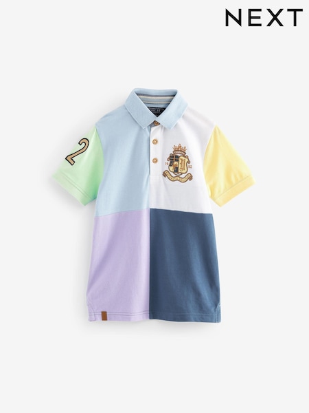 Pastel/Blues 100% Cotton Short Sleeve Colourblock Polo Shirt (3-16yrs) (243564) | AED42 - AED60