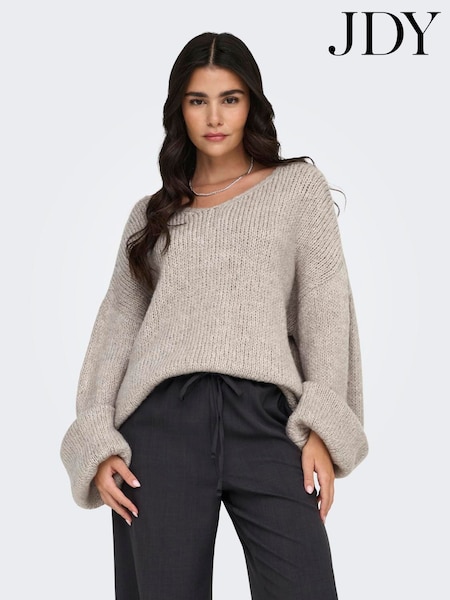 Gri - Jdy Reversible V-neck Jumper